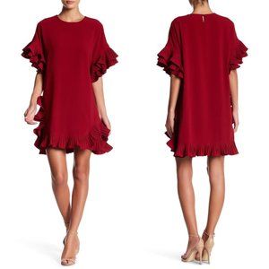 Gracia Burgundy Red Pleated Ruffle Mini Dress